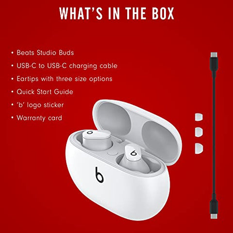Beats Studio Buds - True Wireless Noise Cancelling Earbuds - Compatible with Apple & Android, Built-in Microphone, IPX4 Rating, Sweat Resistant Earphones, Class 1 Bluetooth Headphones - White