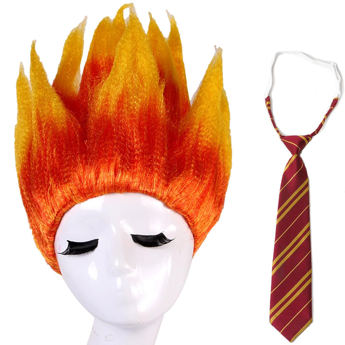 HUNIGIR Fire Wig with Tie Stylish Flame Wig Ombre Orange Costume Hair Halloween Party Cosplay Fire Spiked Hair