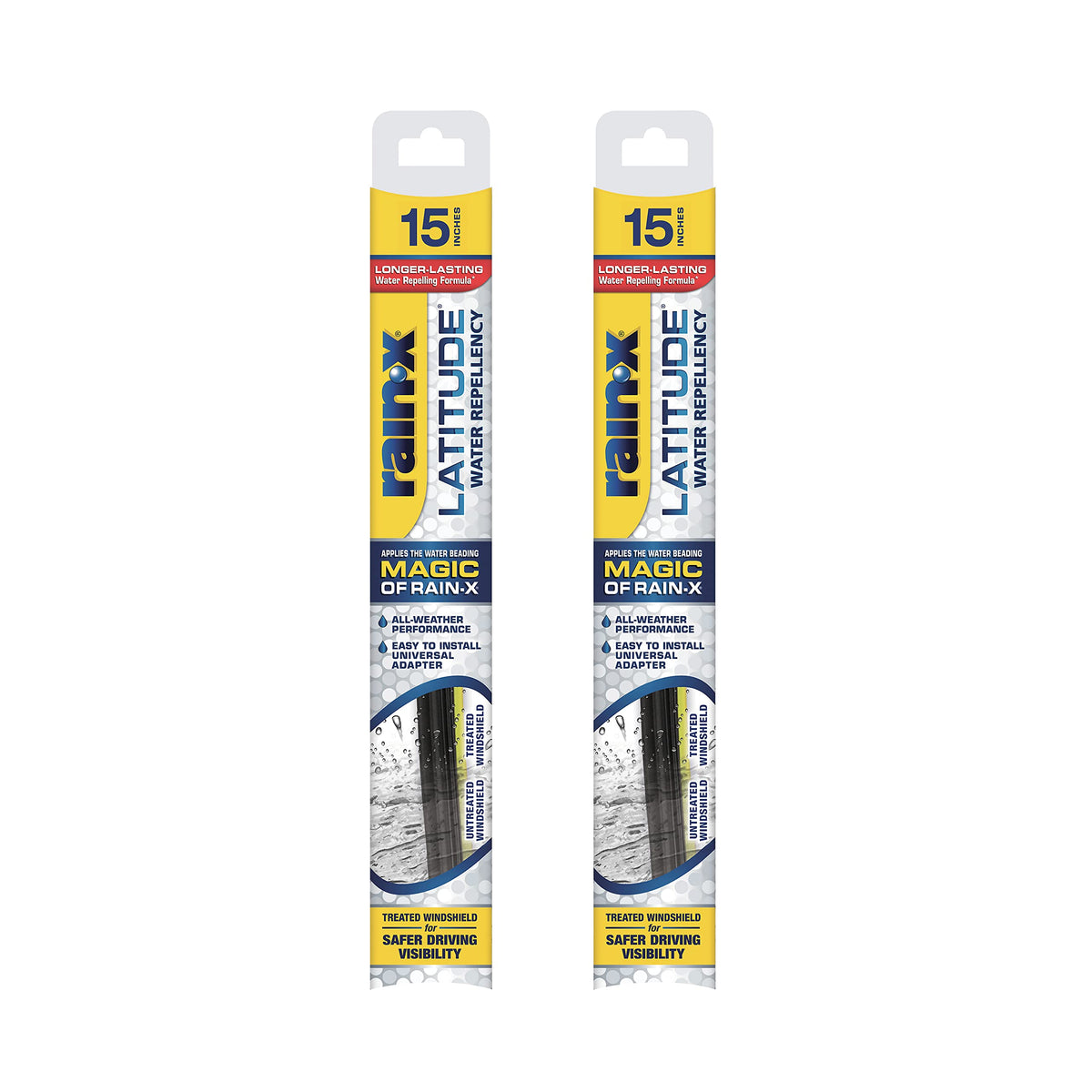 Rain-X 810201 Latitude 2-In-1 Water Repellent Wiper Blades, 15 Inch Windshield Wipers (Pack Of 2), Automotive Replacement Windshield Wiper Blades With Patented Rain-X Water Repellency Formula