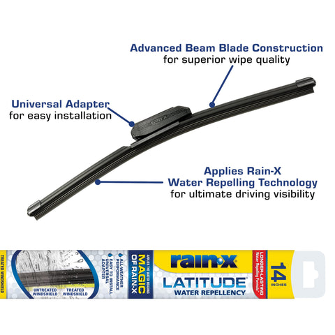 Rain-X 5079272-2 Latitude 2-In-1 Water Repellent Wiper Blades, 14 Inch Windshield Wipers (Pack Of 1), Automotive Replacement Windshield Wiper Blades With Patented Rain-X Water Repellency Formula