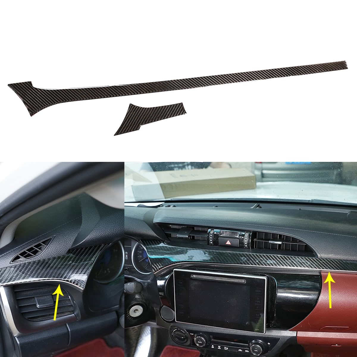 Car Center Console Dashboard Panel Trim Sticker Fit for Toyota Hilux 2015-2021 Real Soft Carbon Fiber Decoration Auto Interior Accessories 2PCS (Black Carbon Fiber)