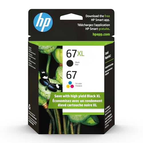 Original HP 67 Tri-color / 67XL Black Ink Cartridges (2-pack) | Works with HP DeskJet 1255, 2700, 4100 Series; HP ENVY 6000,