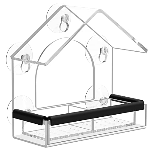 Clear Window Bird Feeder with 5 Extra Strong Suction Cups, DY-SKTY Sturdy and Durable Acrylic Bird Feeders for Viewing Wild