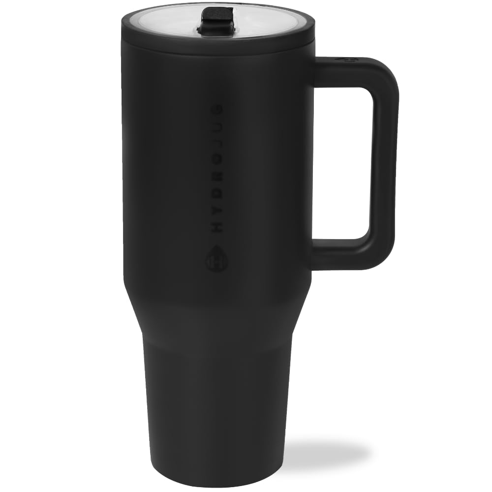 HydroJug Traveler - 40 oz Water Bottle with Handle & Flip Straw - Fits in Cup Holder, Leak Resistant Tumbler-Reusable