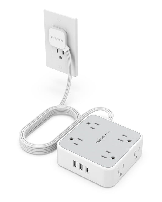 Power Strip Surge Protector 10 Ft Cord, 8 AC Outlets, 3 USB Charger(1 USB C Port), Ultra Thin Extension Cord, Flat Plug, 900