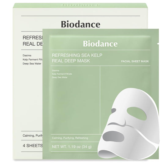 BIODANCE Refreshing Sea kelp Real Deep Mask, Overnight Hydrogel Mask, Calming, Oil & Sebum Control, Blemish Care 1.19oz(34g)