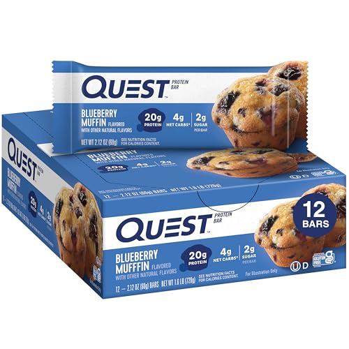 Quest Nutrition Blueberry Muffin Protein Bars, 20g Protein, 2g Sugar, 5g Net Carb, Gluten Free, Keto Friendly, 12 Count - PCTechSupply.com
