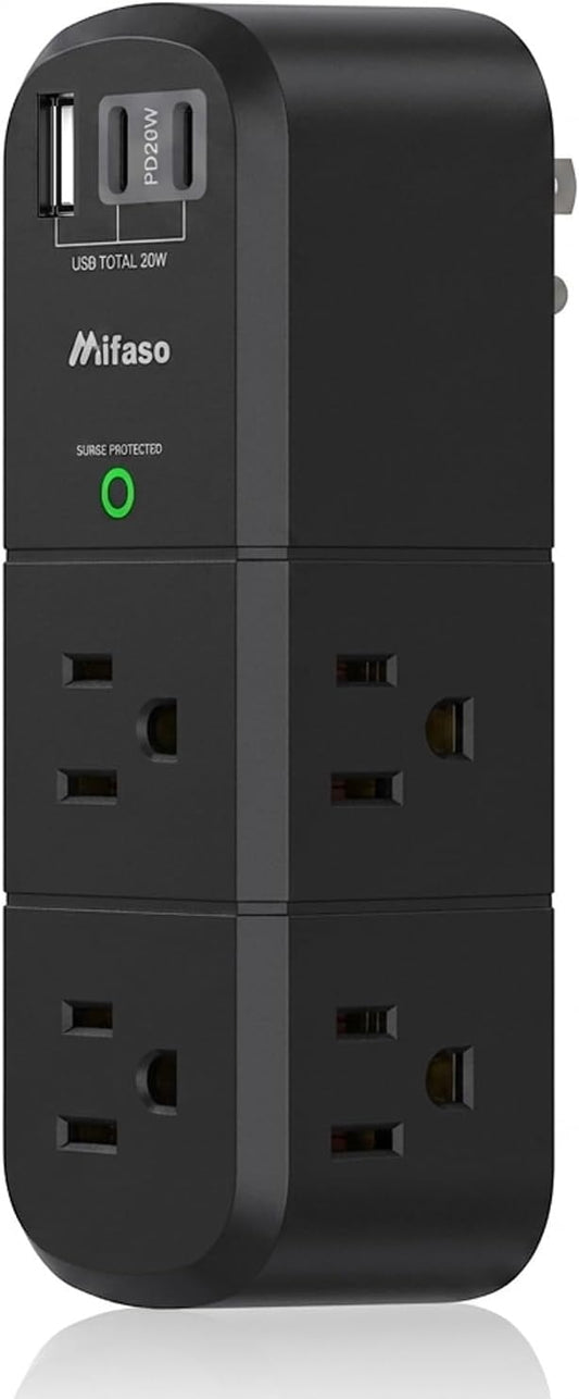 PD20W USB Outlet Extender with Rotating Plug, 6 AC Multi Plug Wall Outlets