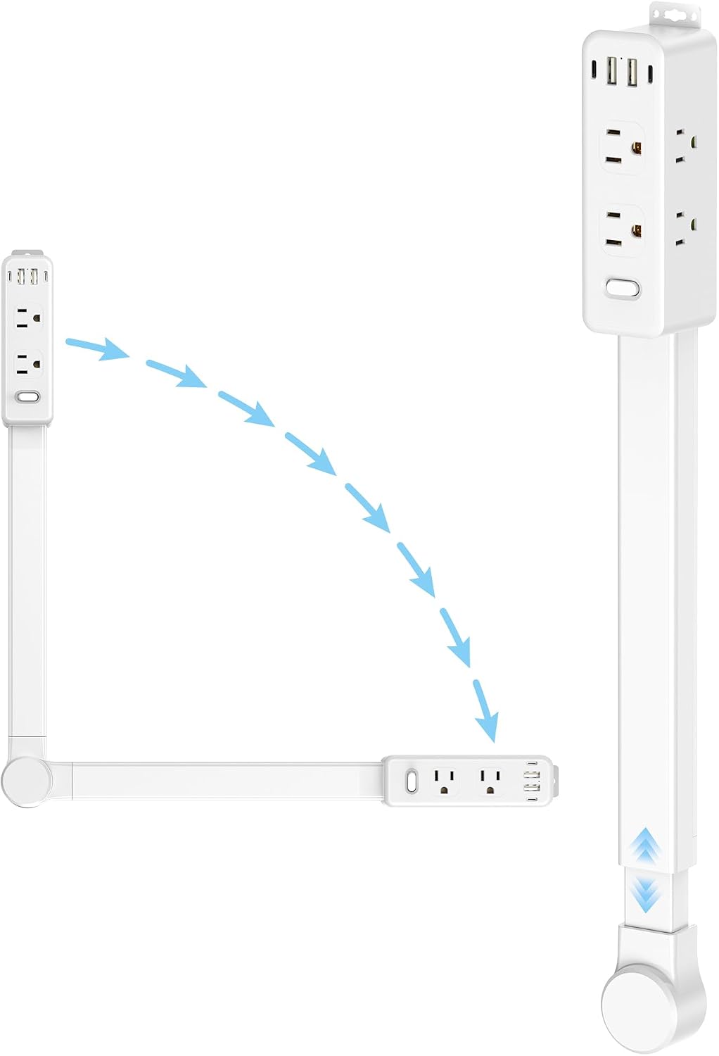 Olcorife Outlet Extender Stick, Power Strip with 6 Outlets & 4 USB Ports, Extends 22"-34", Rotates 180°(90° per Side), Home Dorm Essential for Nightstand, Couch and Desk