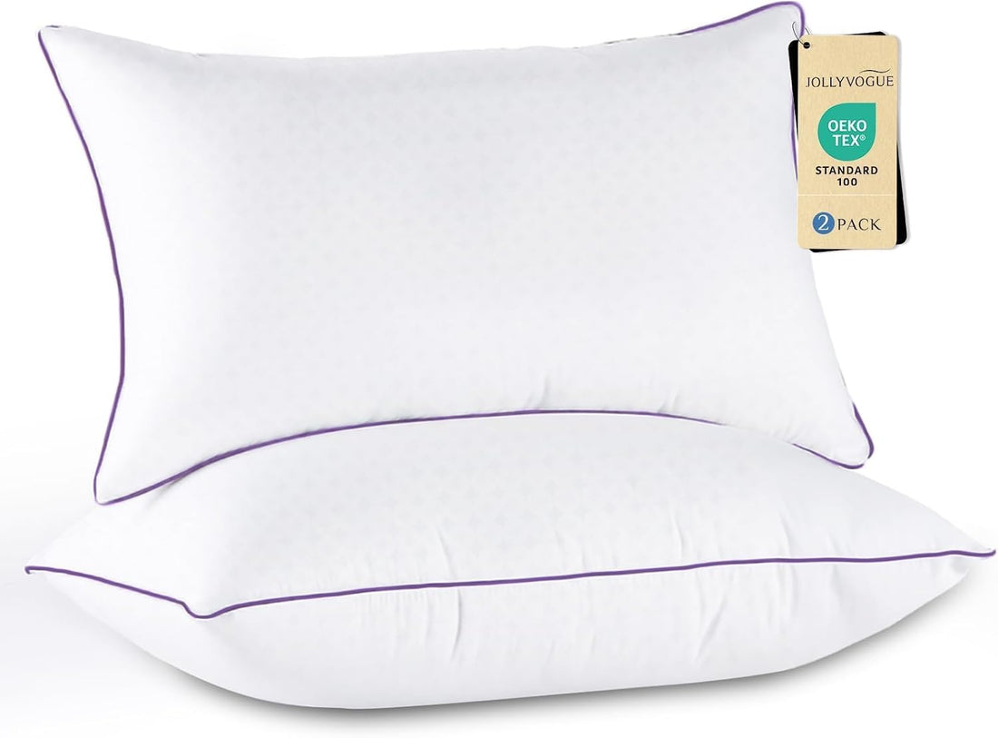 JOLLYVOGUE Firm Pillows Queen Size Set of 2, Supportive Bed Pillows with Oeko-Tex Certified Down Alternative Fill, Luxury Hotel Quality for Back, Stomach and Side Sleepers