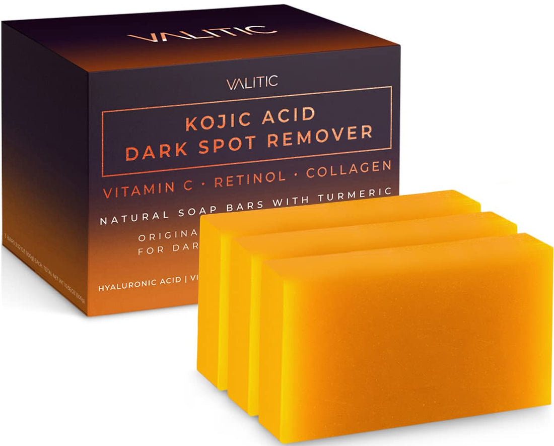 VALITIC Kojic Acid Dark Spot Remover Soap Bars with Vitamin C, Retinol, Collagen, Turmeric - Original Japanese Complex