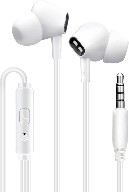 Aylaa Wired Earbuds Headphones for School with Microphone Noise Isolating Stereo Bass in-Ear Earphones – for Smartphones, Tablets, Schools, Ipads, Multiuse - 3.5mm Plug in Audio Jack - White