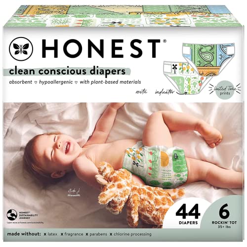 The Honest Company Clean Conscious Diapers | Plant-Based, Sustainable | Color Me Paisley + Grow Together | Club Box, Size 6