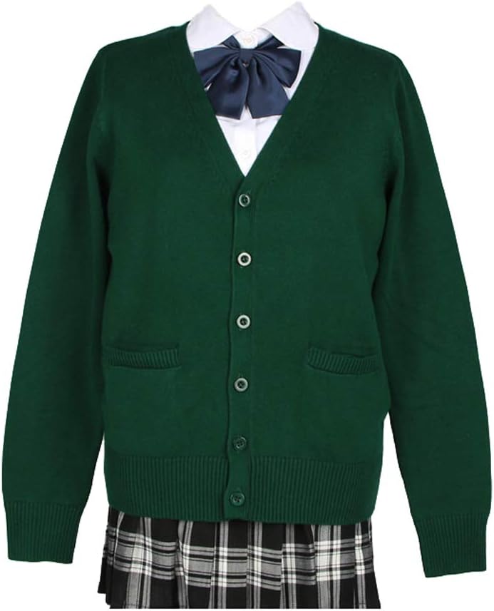 Blostirno Women's Cardigan School Uniform Sweater Cardigans V-Neck Long Sleeve Button Down Knit with Pockets