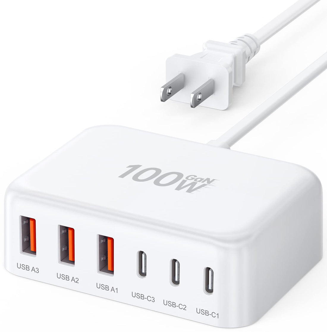 USB C Fast Charger, 100W GaN 6 Port Type USB C Charging Station Hub Block Cube, USB C Wall Charger Power Strip Adapter Plug