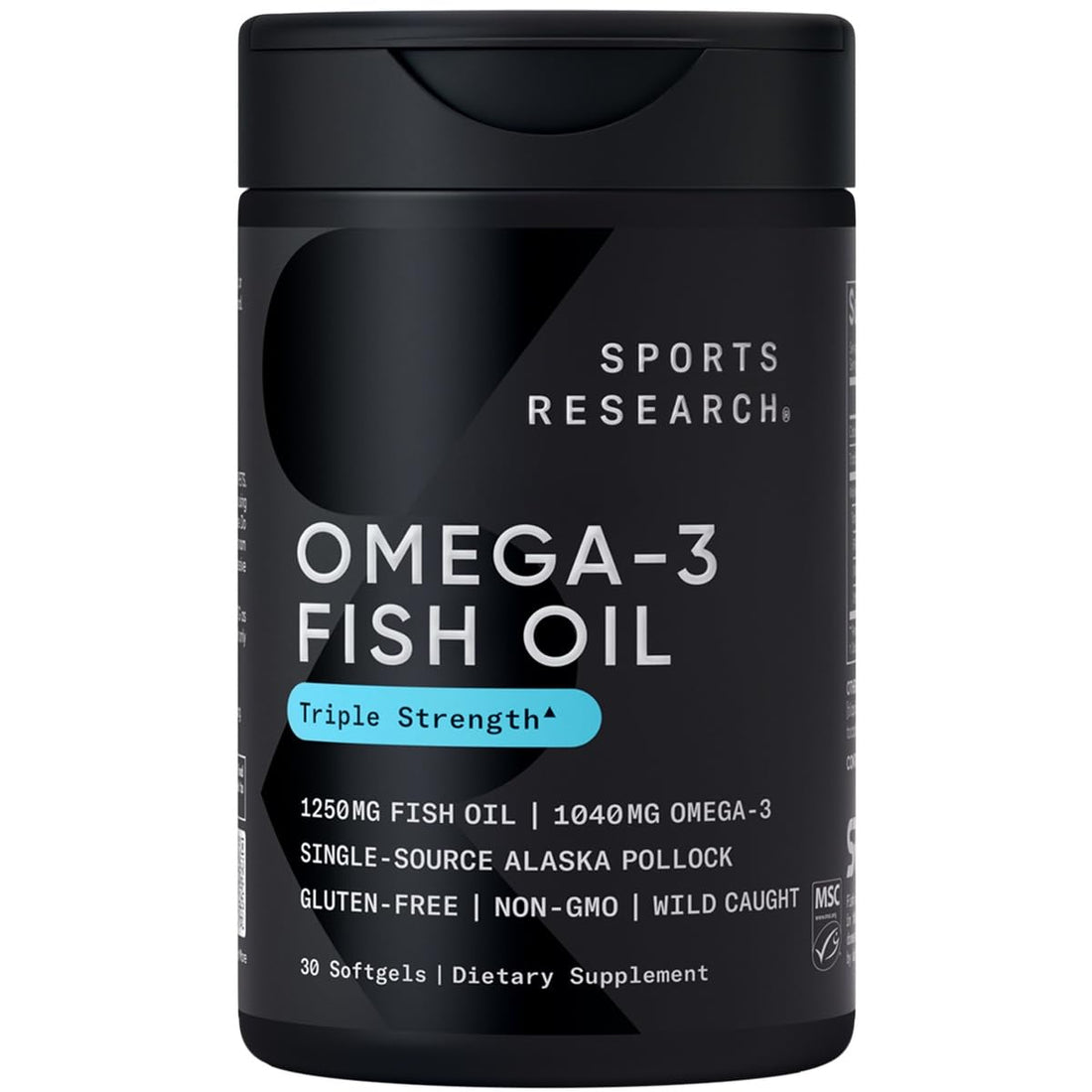 Sports Research Triple Strength Omega 3 Fish Oil 1250mg from Wild Alaska Pollock - Burpless Fish Oil Supplement with Omega3s EPA & DHA - Sustainably Sourced, Non-GMO, Gluten Free - 30 Softgels - PCTechSupply.com