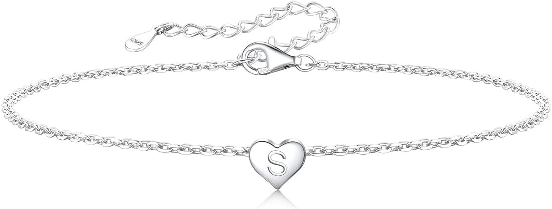 Silvora Initial Bracelets for Women Sterling Silver Heart Bracelet Personalized Hypoallergenic 925 Silver Bracelet Cute Dainty Charm Womens Trendy Jewelry Hypoallergenic
