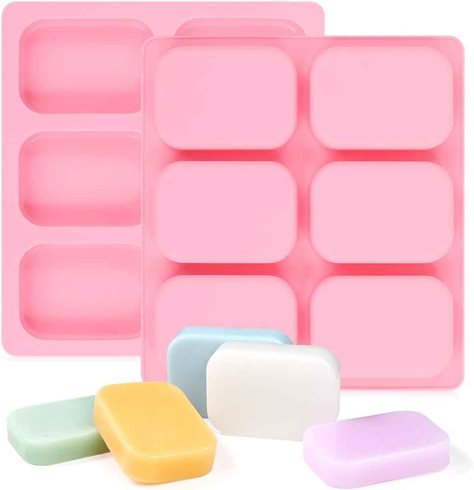 SJ Rounded Rectangle Soap Mold Set, 2-Pack 6-Cavity Silicone Soap Molds