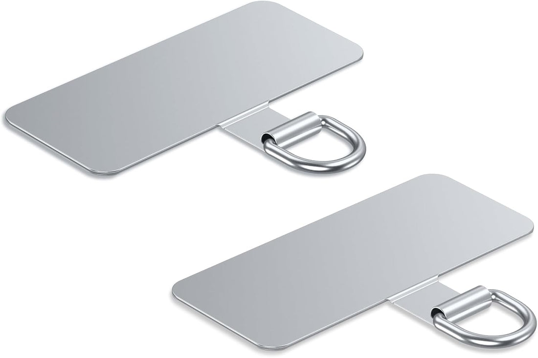 Phone Lanyard Tab, Heavy Duty Tether Tab for iPhone & Android, Metal Lanyard Patch & Strap Adapter, 44lbs Load Capacity, Universal Phone Case Insert for Strap & Charm (Fashion Silver*2)