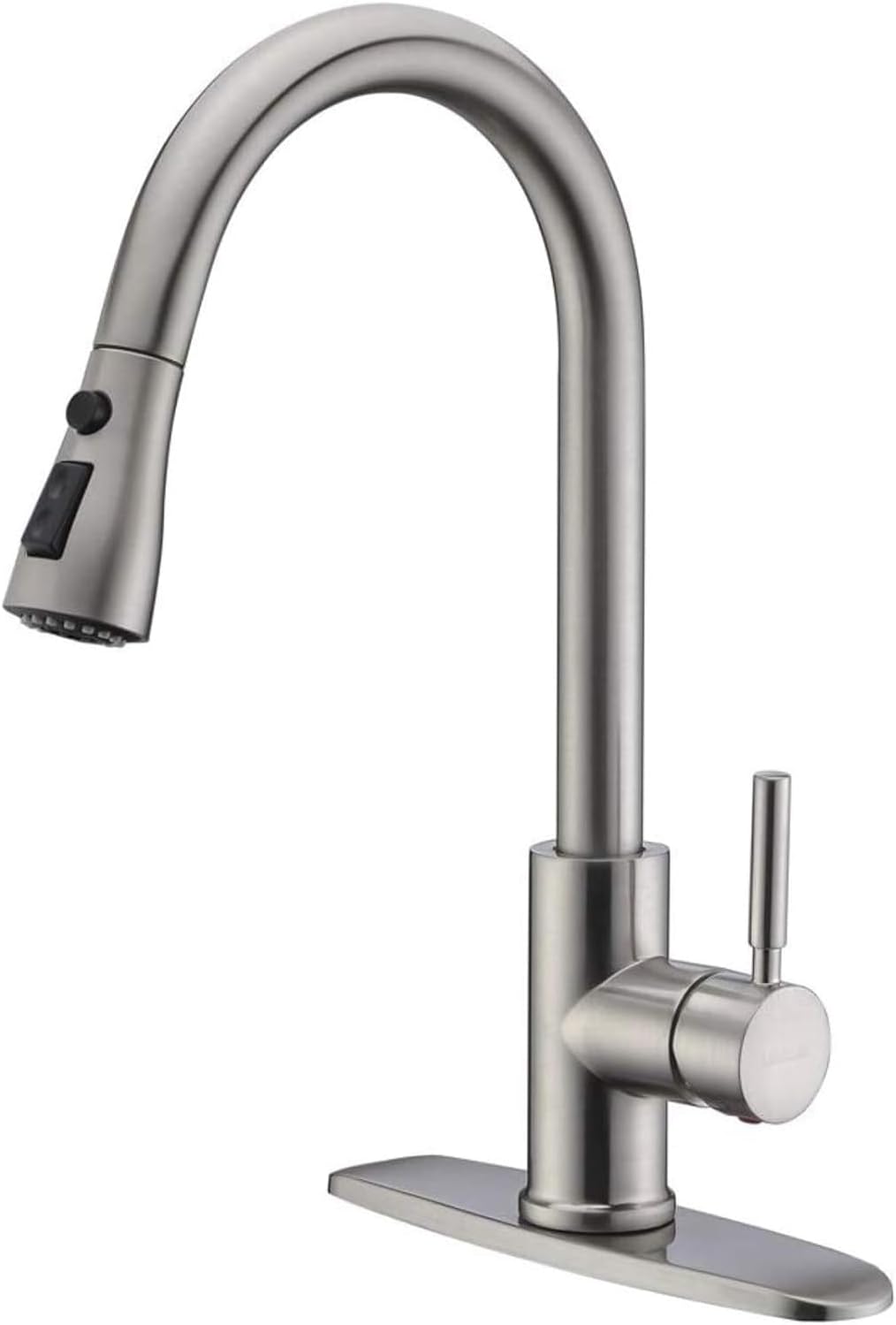WEWE High-Arc Pull-Down Kitchen Faucet, Brushed Nickel, 3-Mode Sprayer