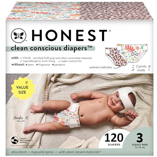 The Honest Company Clean Conscious Diapers | Plant-Based, Sustainable | Wild Thang + Flower Power | Super Club Box, Size 3
