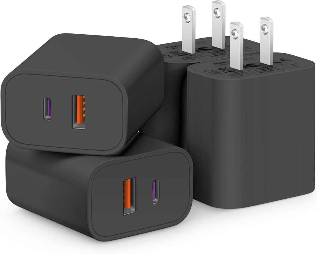 [4 Pack] USB C Charger Block Fast Charging Multiport Adpater [PD 20W USB-C & QC 3.0 USB-A Port] for iPhone 17/16/15/14/13/12/11/X/9, iPad, Galaxy, Google & More [Black]