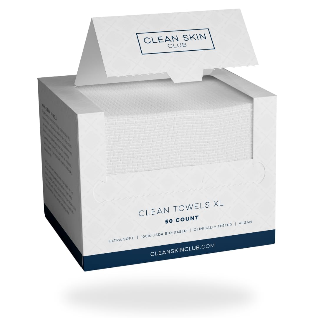 Clean Skin Club Clean Towels XL™, 100% USDA Biobased Face Towel, Disposable Face Towelette, Makeup Remover Dry Wipes, Ultra