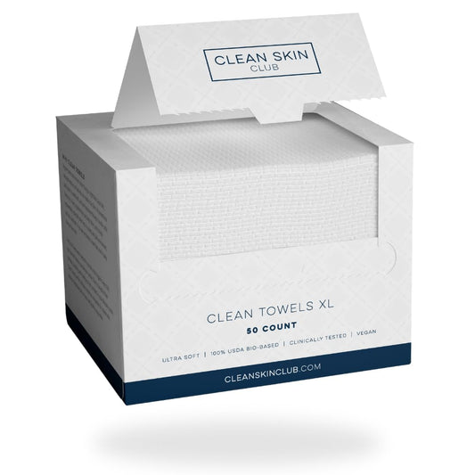 Clean Skin Club Clean Towels XL™, 100% USDA Biobased Face Towel, Disposable Face Towelette, Makeup Remover Dry Wipes, Ultra