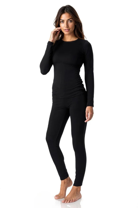 Thermajane Long Johns Thermal Underwear for Women Fleece Lined Base Layer Pajama Set Cold Weather (Large, Black) - PCTechSupply.com