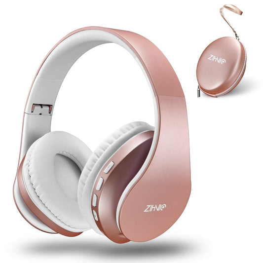 ZIHNIC Bluetooth Headphones Over-Ear, Foldable Wireless and Wired Stereo Headset Micro SD/TF, FM for Cell Phone,PC,Soft Earmuffs &Light Weight for Prolonged Wearing(Rose Gold) - PCTechSupply.com