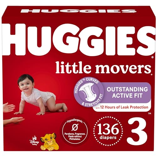 Huggies Size 3 Diapers, Little Movers Baby Diapers, Size 3 (16-28 lbs), 136 Count Drugstore by HUGGIES