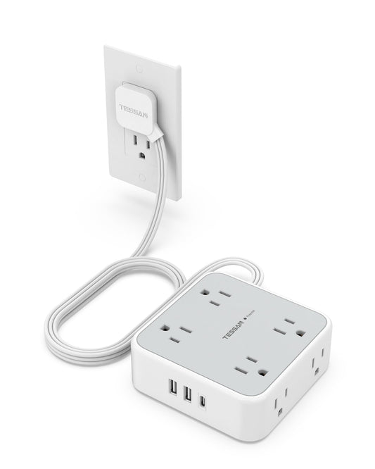 Surge Protector Flat Extension Cord Flat Plug Power Strip, 8 AC Outlets, 3 USB Charger(1 USB C Port) 3-Sided Outlet