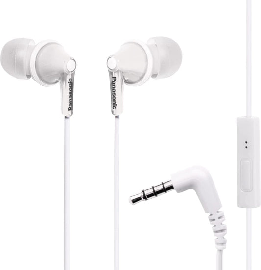 PANASONIC ErgoFit Earbud Headphones with Microphone and Call Controller Compatible with iPhone, Android and Blackberry - RP-TCM125-W - In-Ear (White)