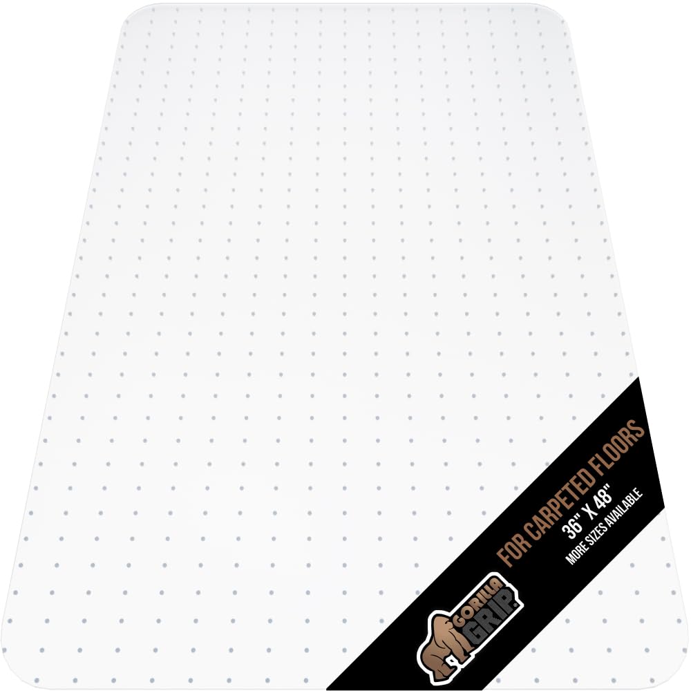Gorilla Grip Office Chair Mat for Carpet Floor, 48x36 Slip Resistant Heavy Duty Under Desk Protector Carpeted Floors, No
