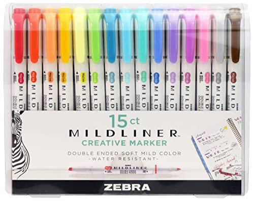Zebra Pen Mildliner Double Ended Highlighter Set, Chisel and Bullet Tips, Assorted Ink Colors, 15-Pack - PCTechSupply.com