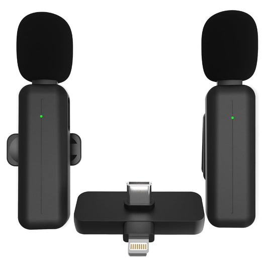 2 Pack Wireless Mini Lavalier Lapel Microphone for iPhone,Android Phone(2 in 1) - 80ft Cordless Clip on Dual Mics with Noise