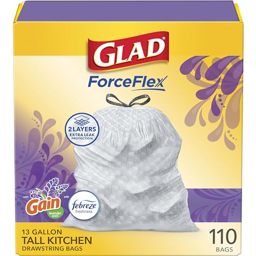 Glad ForceFlex Tall Kitchen Trash Bags, 13 Gal, Gain Lavender with Febreze, 110 Ct (Pack May Vary) Drugstore by Glad