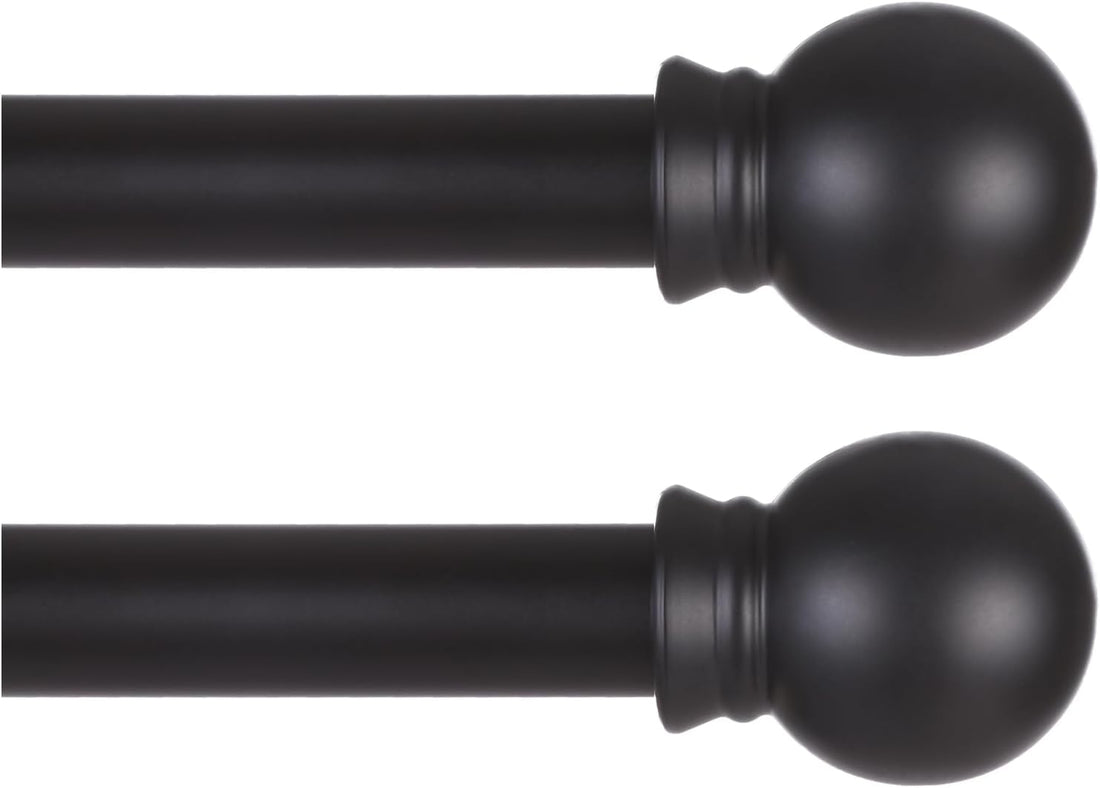 Thestoa 2 Pack Black Curtain Rods for Windows 66 to 120 Inch, 5/8" Diameter Matte Black Small Curtain Rods for Bedroom, Living Room, Kitchen, Outdoor, Farmhouse, Cafe