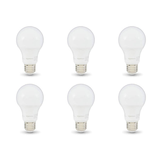Amazon Basics A19 LED Light Bulbs, 60 Watt Equivalent, Energy Efficient 9W, E26 Standard Base, Daylight White 5000K, Dimmable, 10,000 Hour Lifetime , 6-Pack - PCTechSupply.com