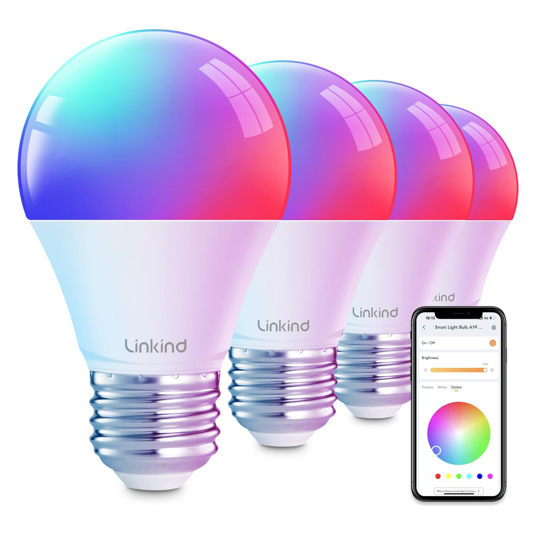 Linkind Smart Light Bulbs, Smart Bulb That Work with Alexa & Google Home, LED Light Bulbs Color Changing, 64 Preset Scenes,