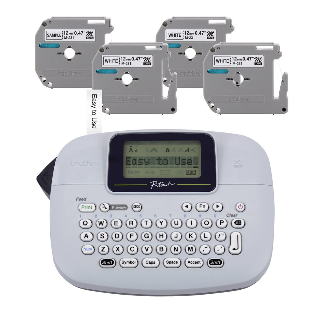 Brother PT-M95 P-Touch Monochrome Label Maker Bundle (4 Label Tapes Included),White Office Product by Brother