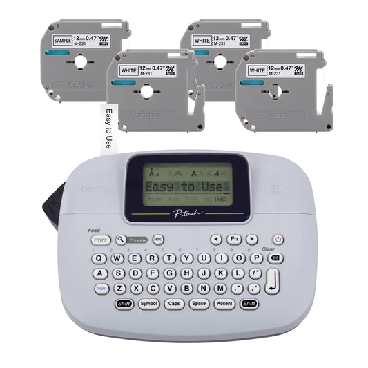 Brother PT-M95 P-Touch Monochrome Label Maker Bundle (4 Label Tapes Included),White Office Product by Brother