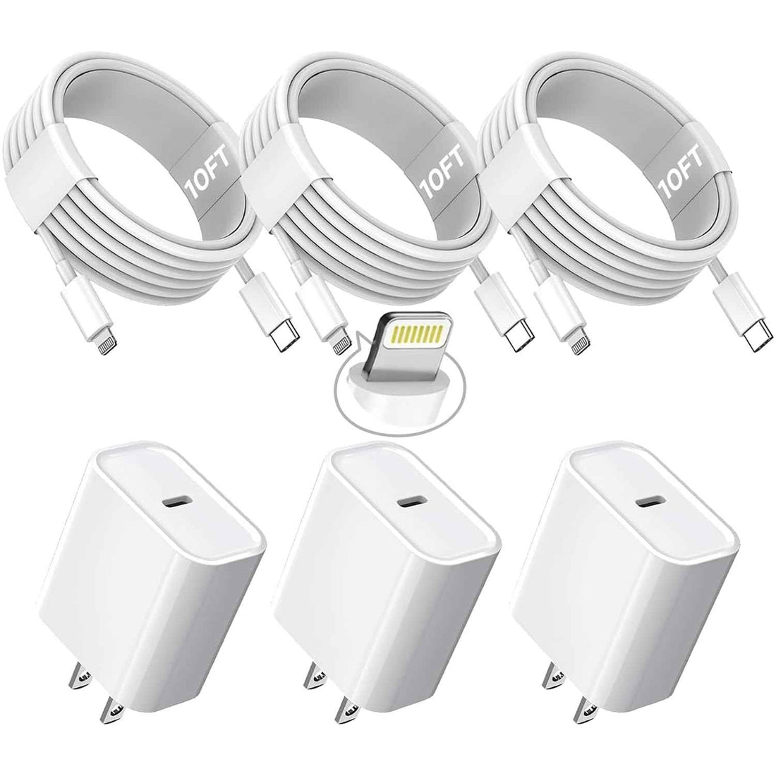 3Pack Extra Long 10FT iPhone Fast Charger,iPhone Charger Fast Charging Quick 10Foot USB C to Lightning Cable Cord Type C Fast Charging Block Wall Charger for iPhone 14/14 Pro/13/12 Mini/11/XS/X/iPad
