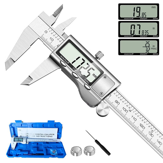 Digital Caliper Measuring Tool, Stainless Steel Vernier Caliper Digital Micrometer with Large LCD Screen, Easy Switch from