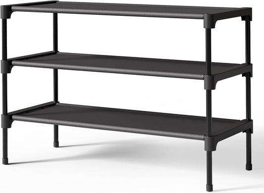 Kitsure Shoe Rack - Non-Woven Shoe Rack Shelf, 27.5" Wide - 3 Tier, Black