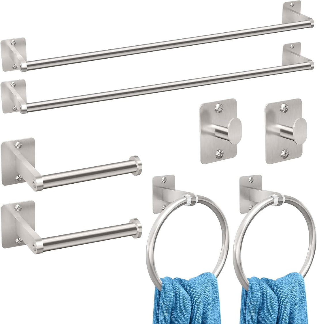KLJKPA 8-Piece Brushed Nickel Bathroom Hardware Set, 24 inch Towel Bar