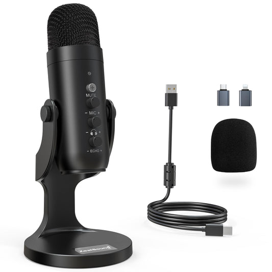 ZealSound USB Microphone,Condenser Computer PC Mic,Plug&Play Gaming Microphones for PS 4&5.Headphone Output&Volume
