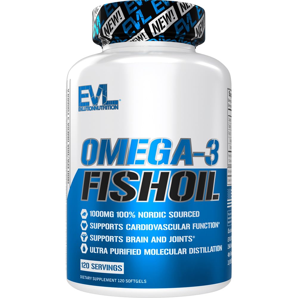 Evlution Nutrition Triple Strength Omega 3 Fish Oil - Burpless Fish Oil EPA DHA Omega 3 Supplement in Easy to Swallow Citrus