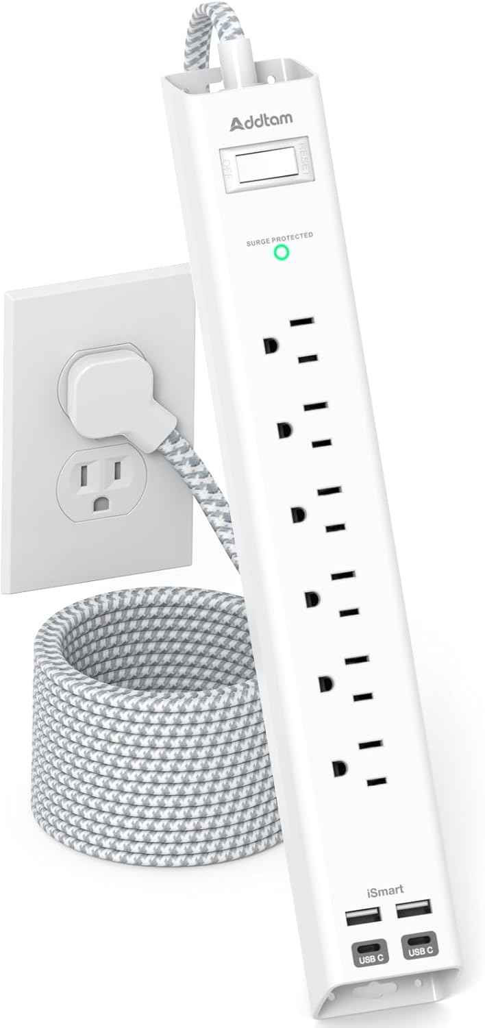 Extension Cord 10 ft - Long Power Strip Surge Protector, 6 AC Outlet 4 USB