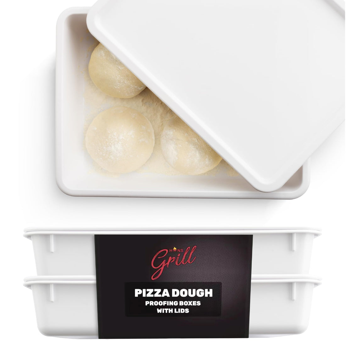 Hans Grill Pizza Dough Proofing Box - Pack of 2 Stackable BPA-Free Trays with Covers - Perfect as a Bread Proofing Box and